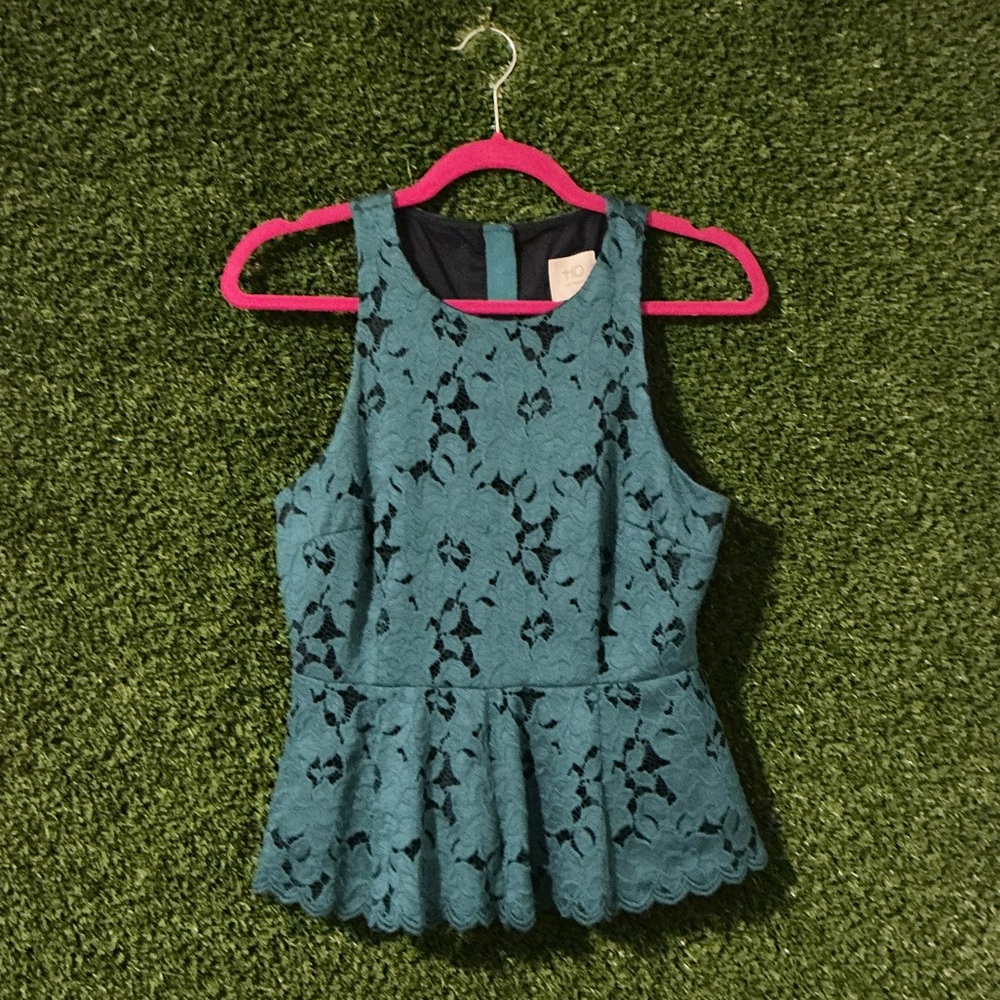 Anthropologie Teal Lace Tank Top